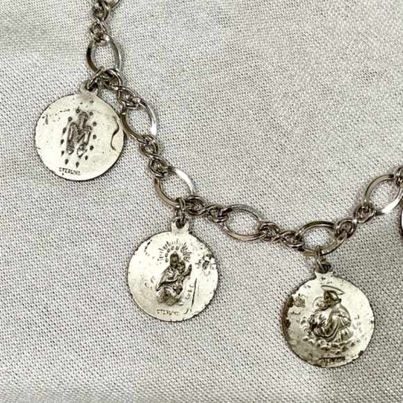Vintage Sterling Silver 925 Catholic Christian Charm Bracelet Religious Mary - Picture 10 of 11
